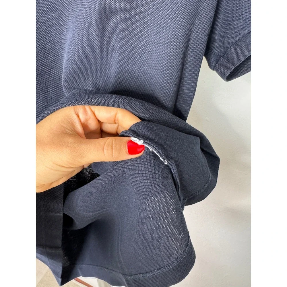Gucci Mens Navy Blue Pique Cotton Tipped Collar Script Logo Polo Shirt Size M